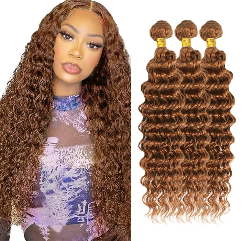 28 30 32 inch #30 Bundles Human Hair Brown Deep Wave 3 Bundles Light Brown Human Hair Bundle 150g