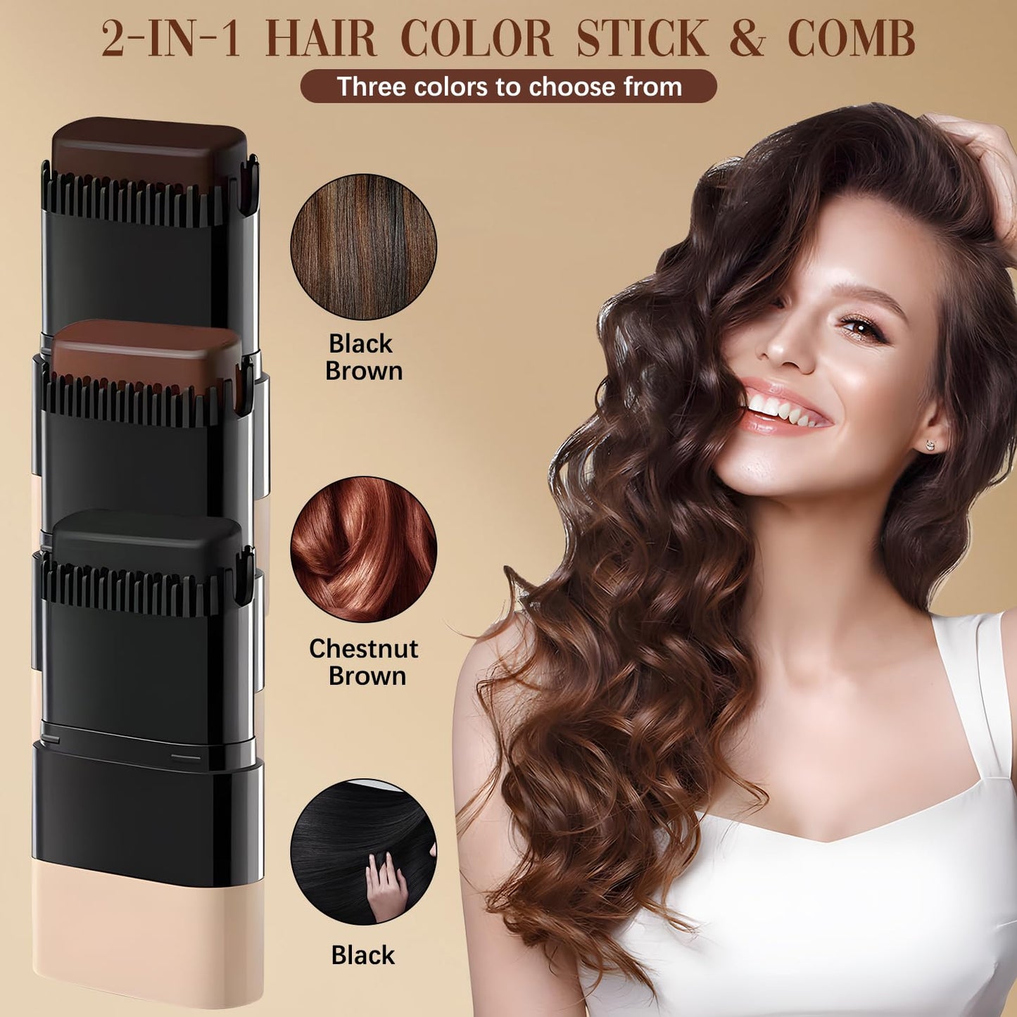 Hair Color Stick & Comb - Waterproof Gray Root Touch Up for Men & Women | Instant Convenient Hair Dye (Black)