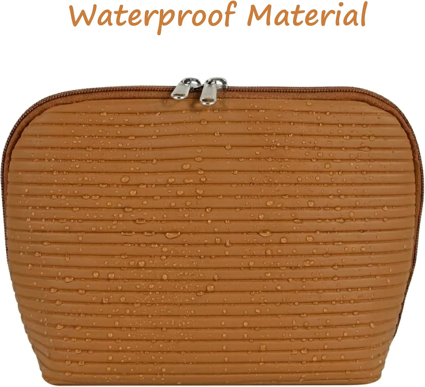 Travel Makeup Bag - Waterproof Stand Up Cosmetic Organizer with Brush Holders | Medium Chestnut, Fold-Down Design for Skincare & Toiletries