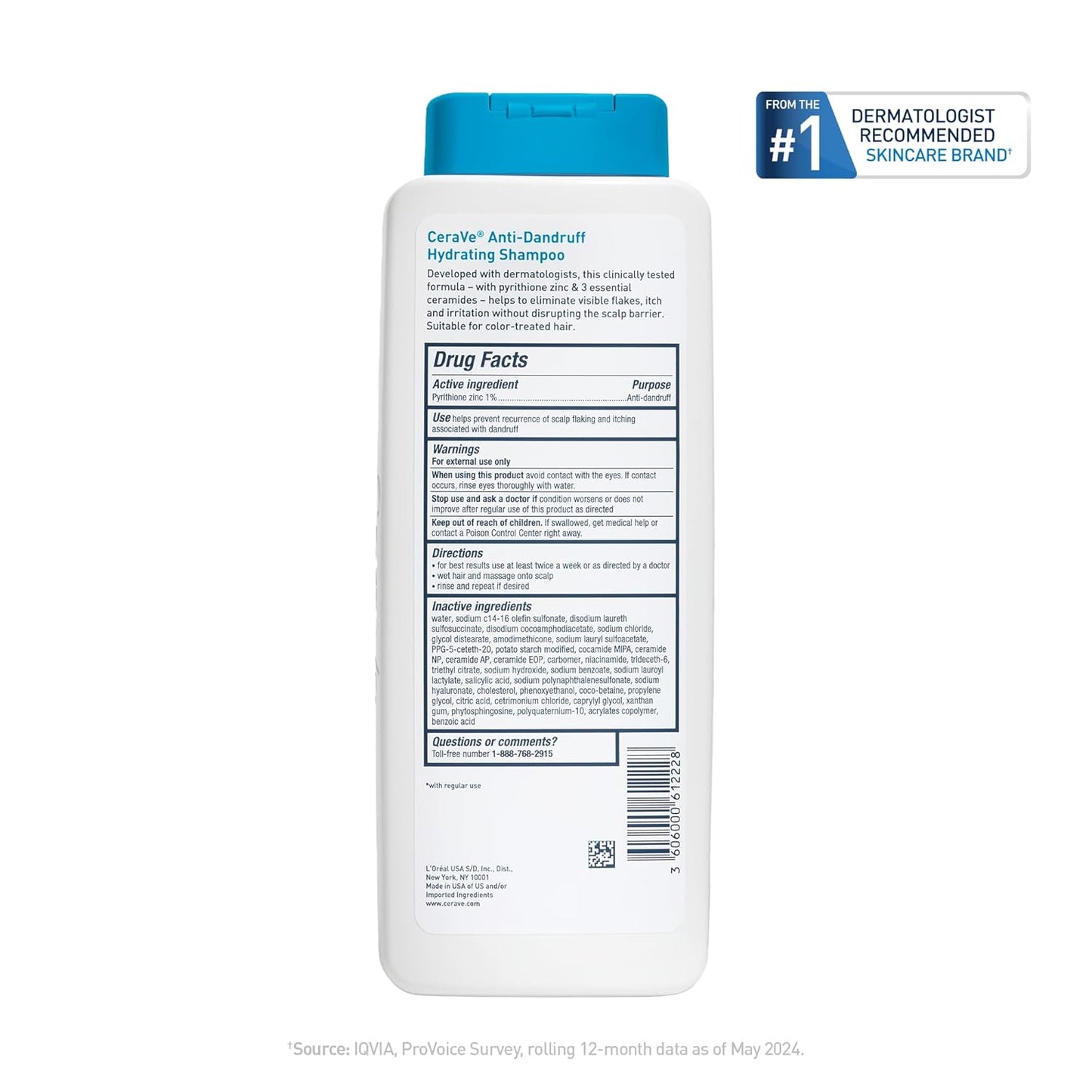 CeraVe Hydrating Anti-Dandruff Shampoo - 1% Pyrithione Zinc, Ceramides & Niacinamide for Flake Relief | 12 Oz