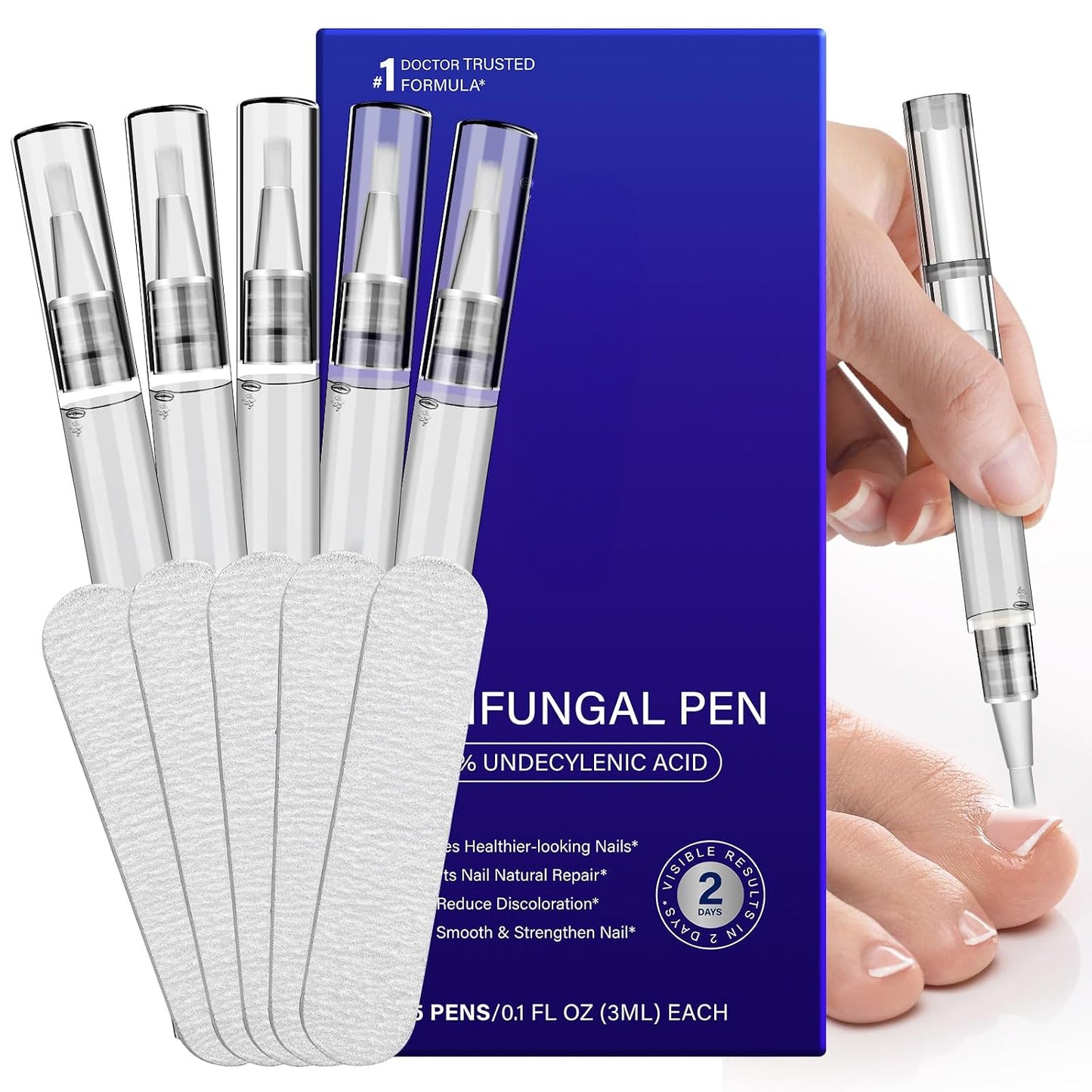 Toenail Fungus Treatment Pen - Extra Strength 25% Undecylenic Acid & Tea Tree Oil | 5-Pack Nail Repair Solution for Discolored Nails