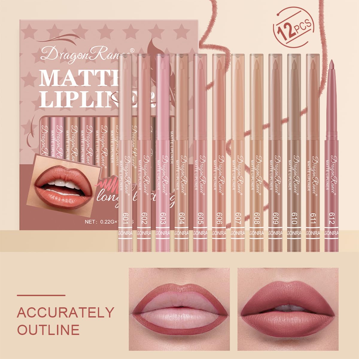 12PCS Pink Creamy Matte Lip Liner Pencil Set - Waterproof Long-Lasting Color for Perfect Pout | Soft Pink Makeup Kit