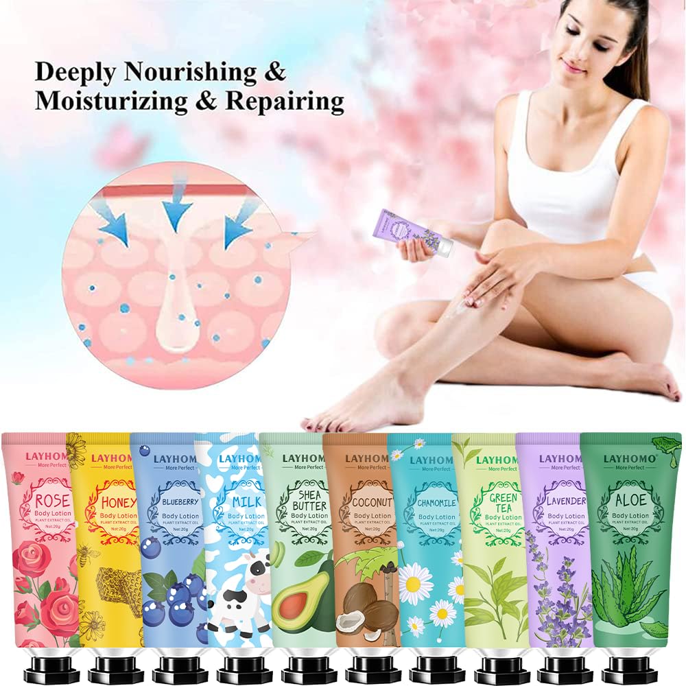 Mini Body Lotion Gift Set - 20 Travel Size Creams with Shea Butter for Dry Skin | Perfect Gifts for Women and Men