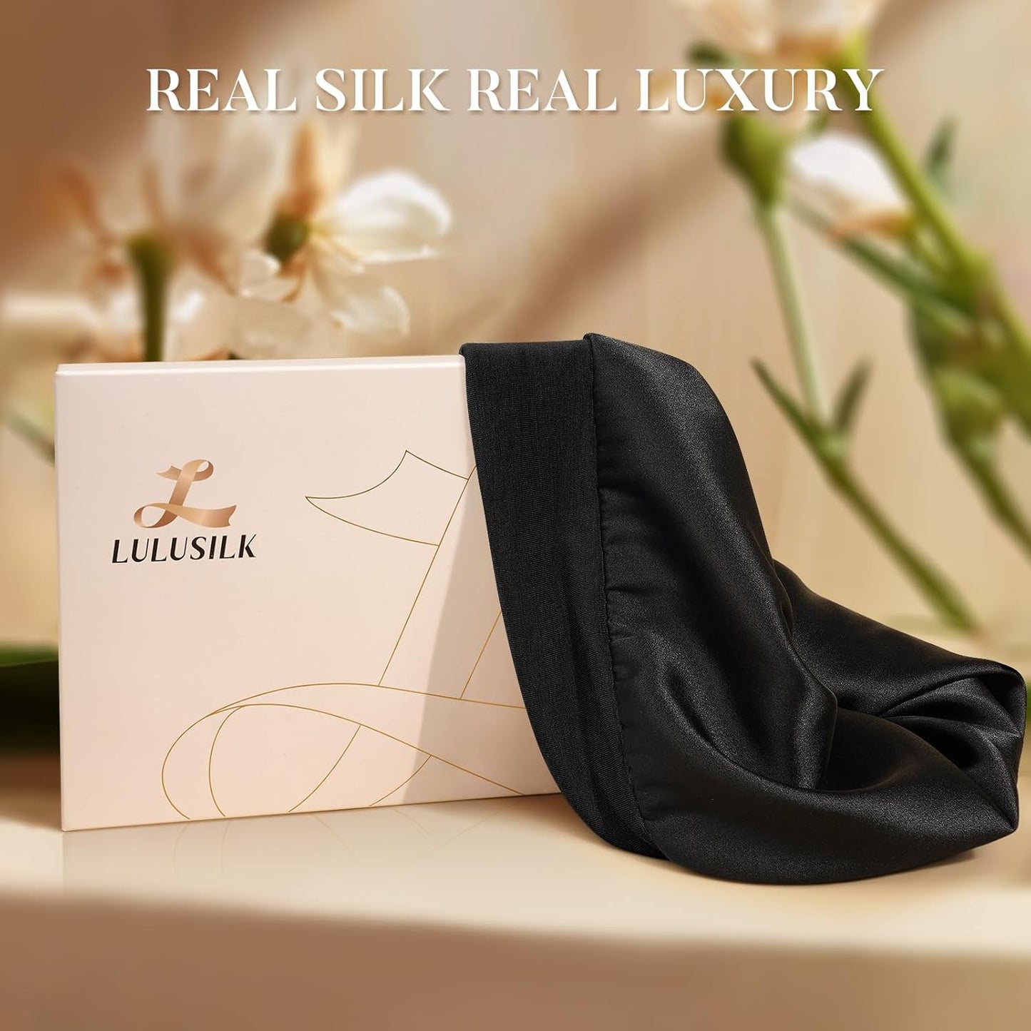 LULUSILK 100% Mulberry Silk Bonnet - Anti-Frizz Sleep Cap for Curly Hair | Black, Single Pack
