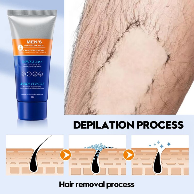 LINEDSON Hair Removal Cream for Men Effective Gentle Hair Remover Painless Soothing for Male Body facial leg Hair Depilatory Cream 60g