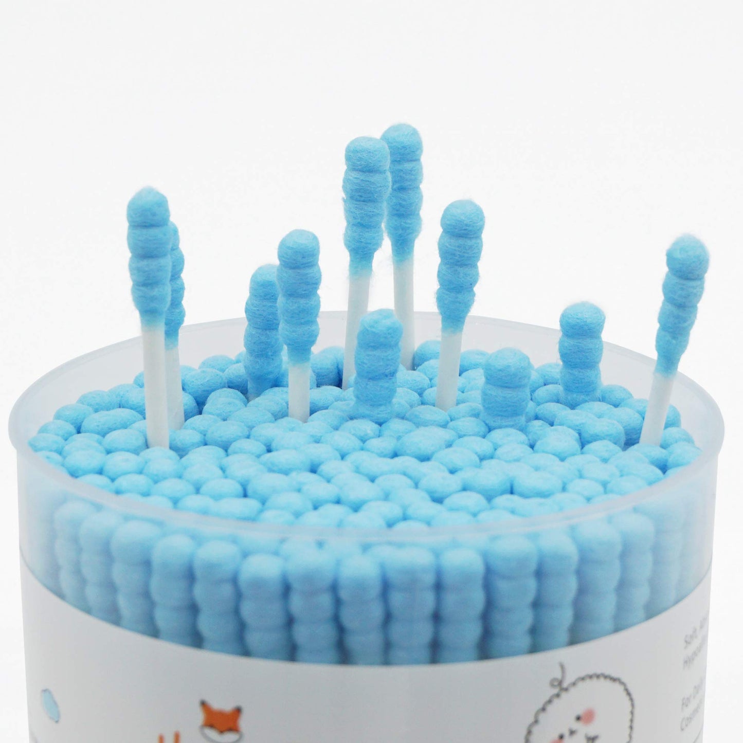 HOMEFOX Blue Cotton Swabs Spiral - 200 Count Organic Cotton Buds Double Side Tightly Wrapped Cotton Tips Paper Stick Soft Gentle Lint-Free Cruelty-Free, Round & Spiral (Blue)