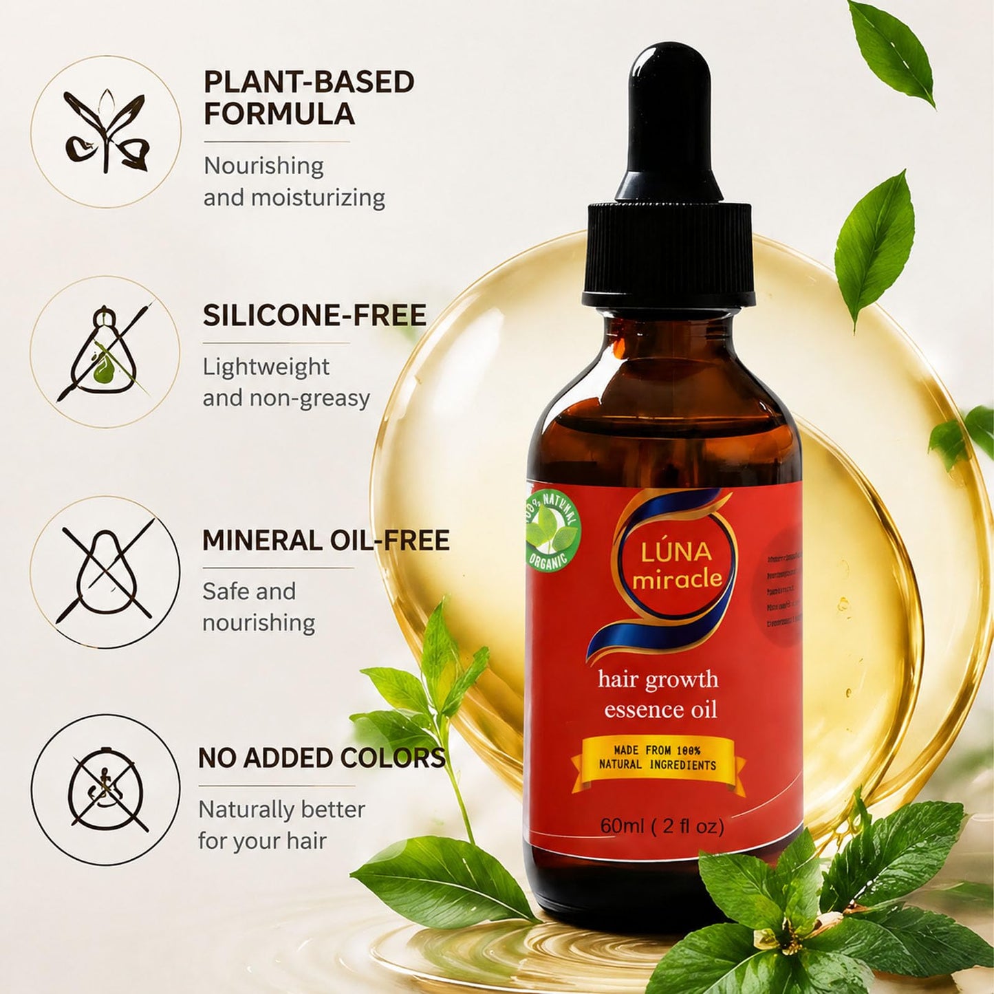 Luna Miracle Hair Growth Oil, Hair Growth Serum, Natural Hair Density Essential Oil, Strengthening Oil Infused Frizzy & Damaged Hair Care to Support Longer, Healthier Strands (2PCS)