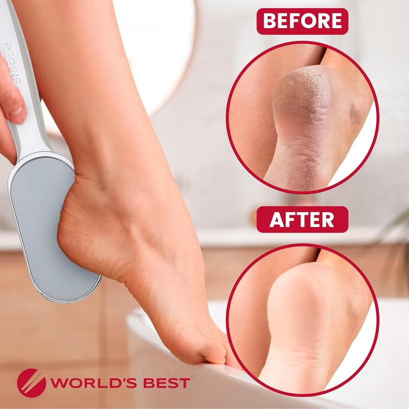 World's Best 2-in-1 Pedicure File - Nano Laser Etched Glass Foot File & Callus Remover - Scraper for Cracked Heels, Exfoliator for Dry Skin - Pedicure Tools for Feet, Callous Peeler Scrubber - Chrome