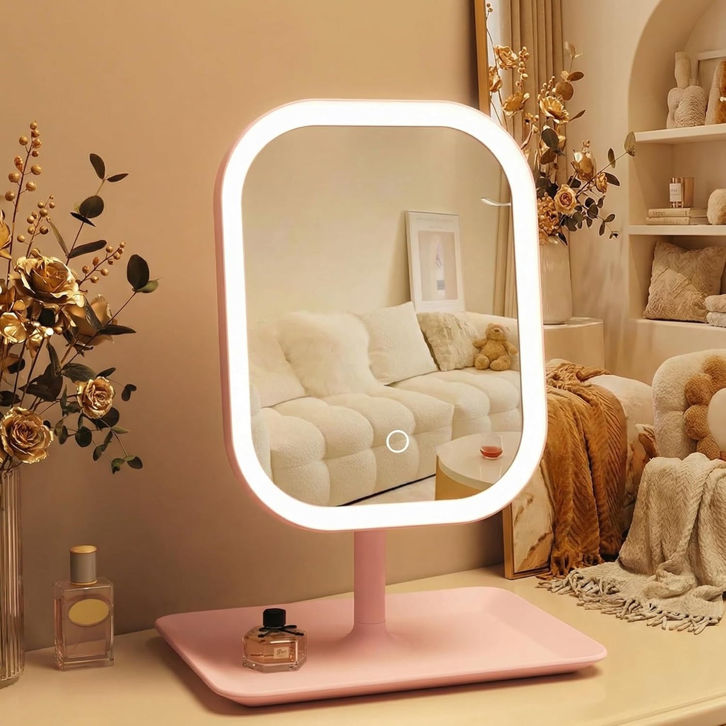 LED Makeup Mirror with Touch-Sensitive Controls - 270° Rotation, 3 Light Colors | Portable & Rechargeable