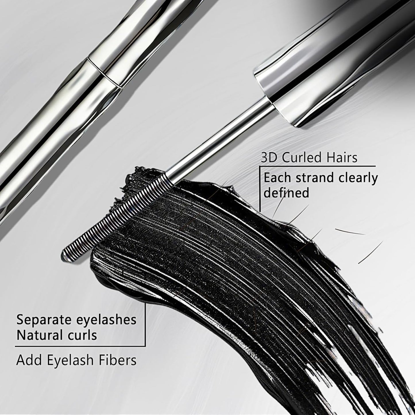 Iron Wand Mascara - Black Metal Curling Mascara with Added Fiber | Long-Lasting, Washable, Slim Volume