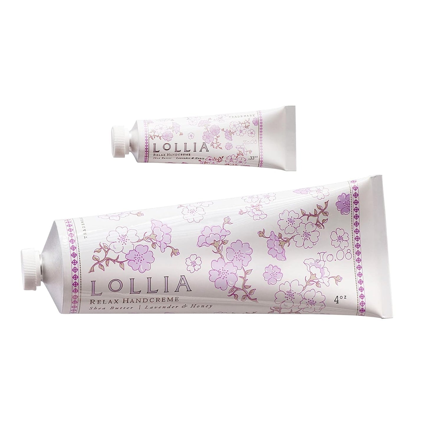 LOLLIA Relax Hand Cream Bundle - Lavender & Honey Scented Moisturizing Lotion | 4 oz & 0.33 oz Travel Size