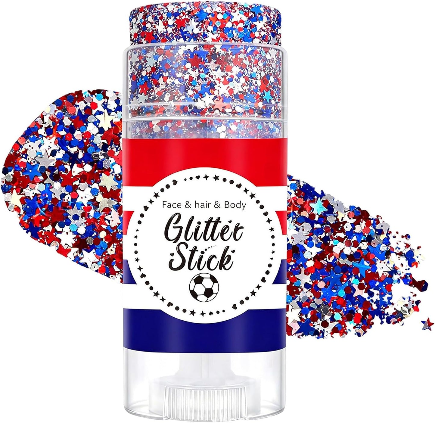 Red White Blue Hair Glitter Stick | Face & Body Paint for Fourth of July Makeup & Decorations
