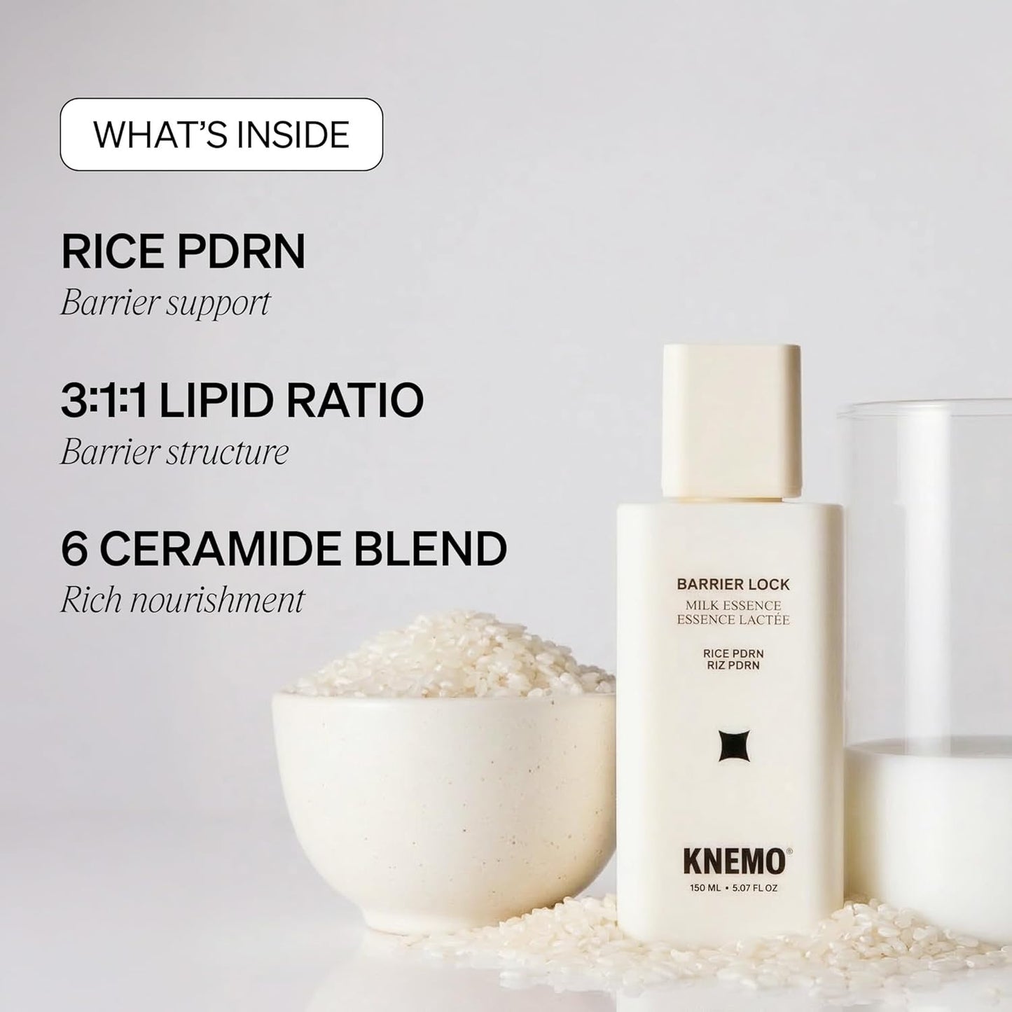 KNEMO BARRIER LOCK Rice PDRN Milk Essence - Hydrating Milky Toner with 6 Ceramides for Dry, Sensitive Skin