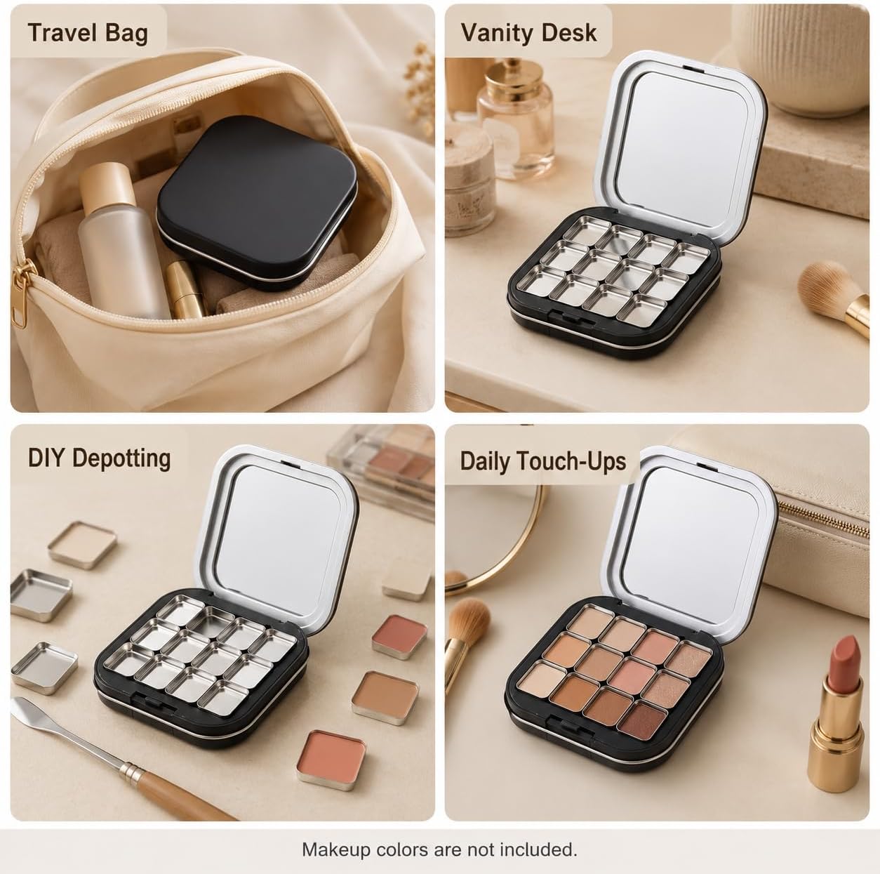 Magnetic Makeup Palette - 2 Pack Small Empty Eyeshadow Organizer with 12 Grids | Refillable Cosmetic Case for DIY Depotting
