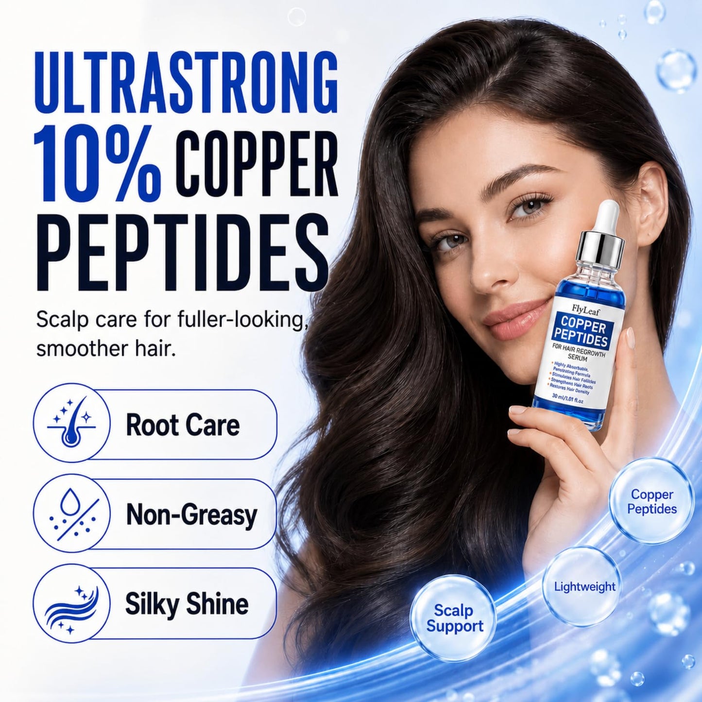 Ultrastrong 10% Copper Peptides for Hair Growth, GHK-Cu Scalp Serum, Water-Based Scalp Treatment for Thinning Hair, Non-Greasy Leave-In Formula with Biotin & Rosemary, For Women & Men, 1 Fl Oz