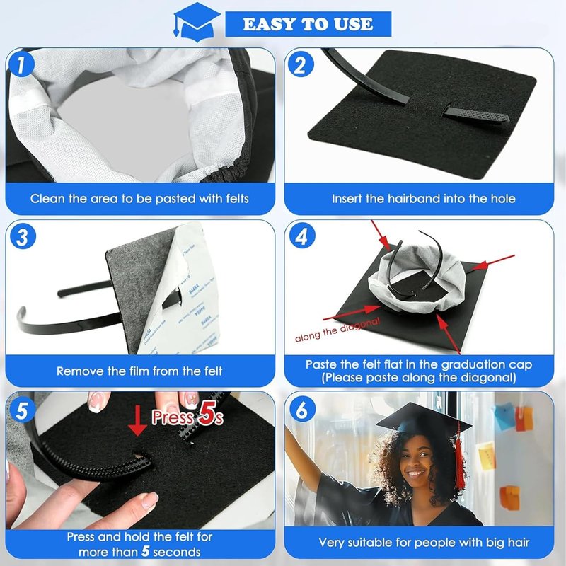 Graduation Cap Headband Insert - Firm Anti-Fall Hair Band | 2 Pcs for DIY Gifts