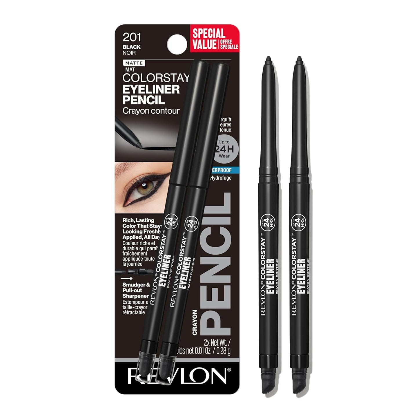 Revlon ColorStay Waterproof Eyeliner Pencil - Smudge-Proof Matte Finish, 203 Brown | 0.01 oz