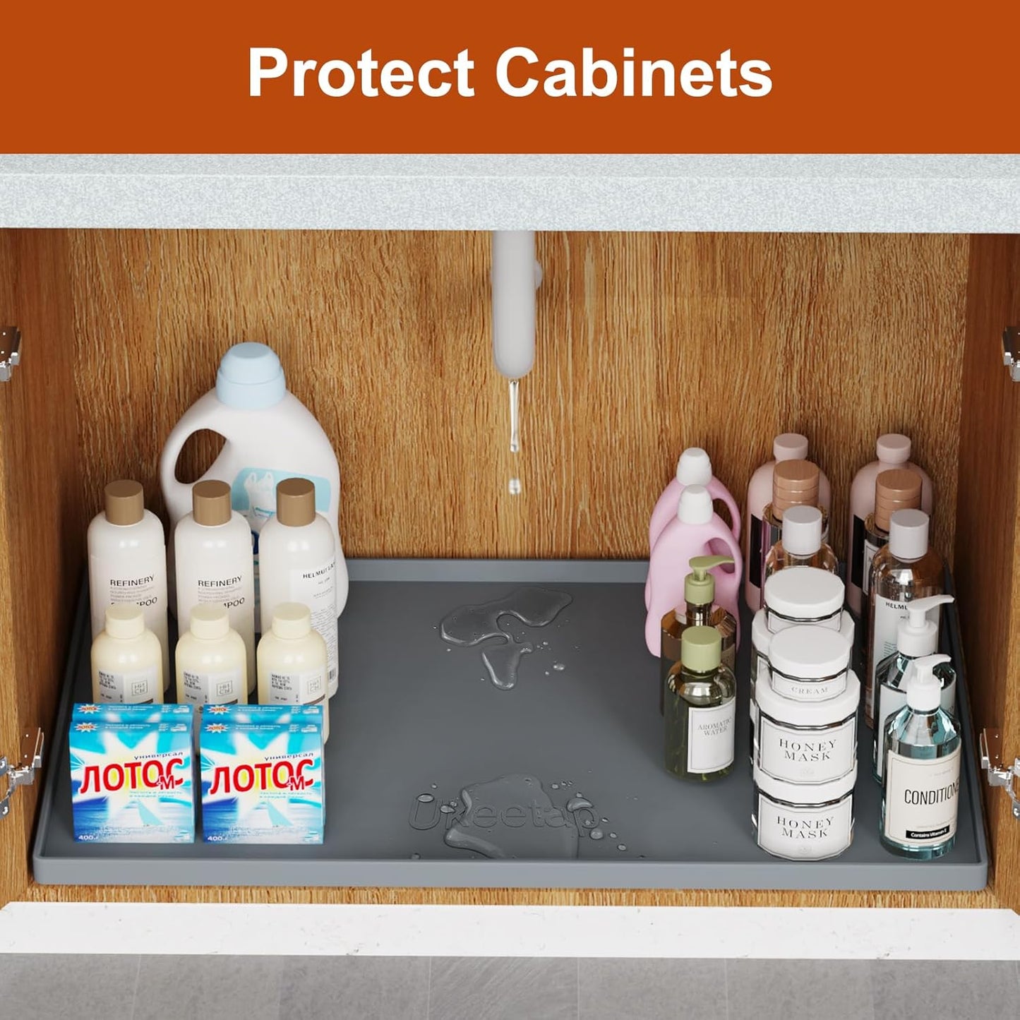 Extra Thick Waterproof Silicone Mat - Raised Edge Under Sink Protector | 34" x 22", Gray