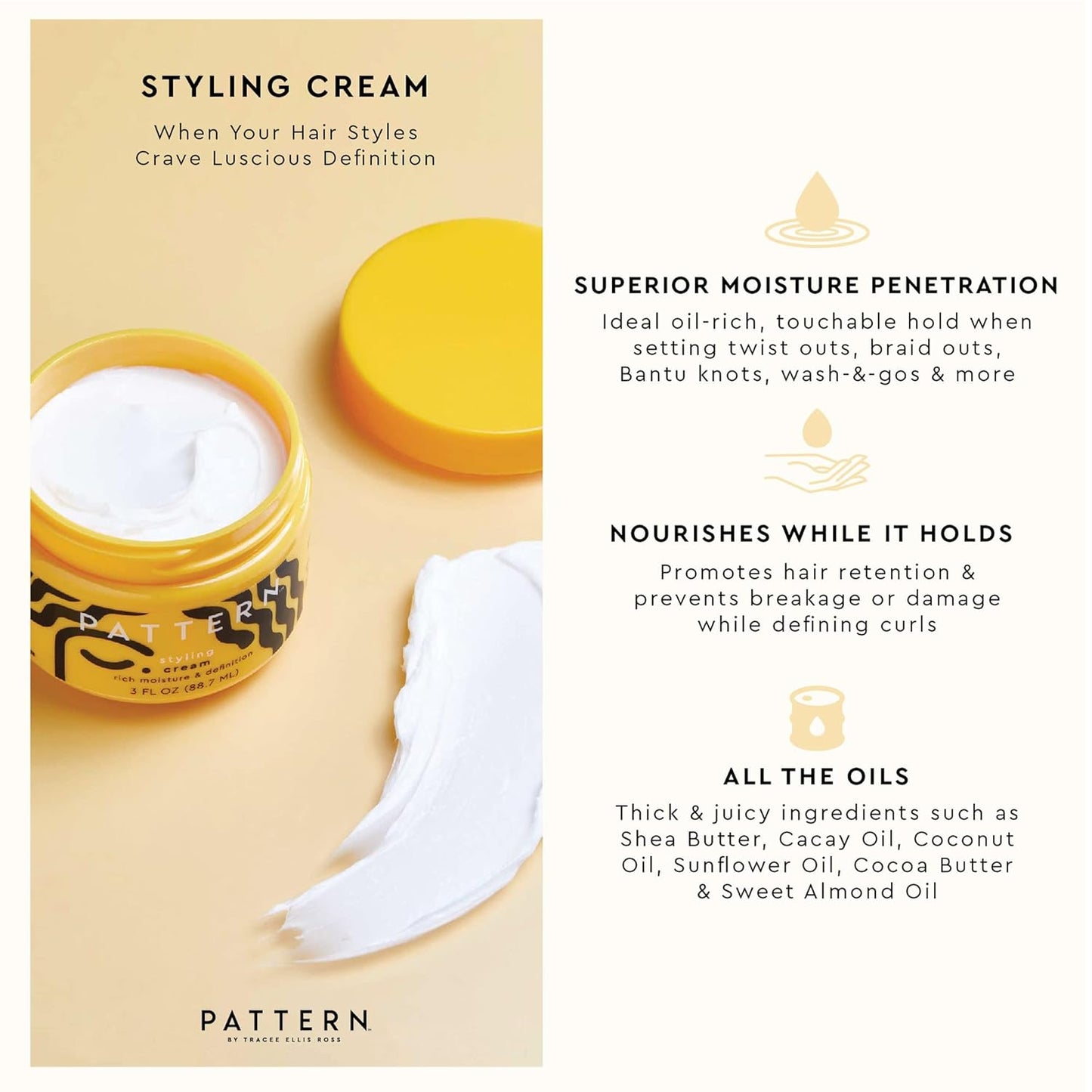 PATTERN Styling Cream for Curly Hair | Hold & Definition, 15 fl oz - Ideal for 3B-4C Textures
