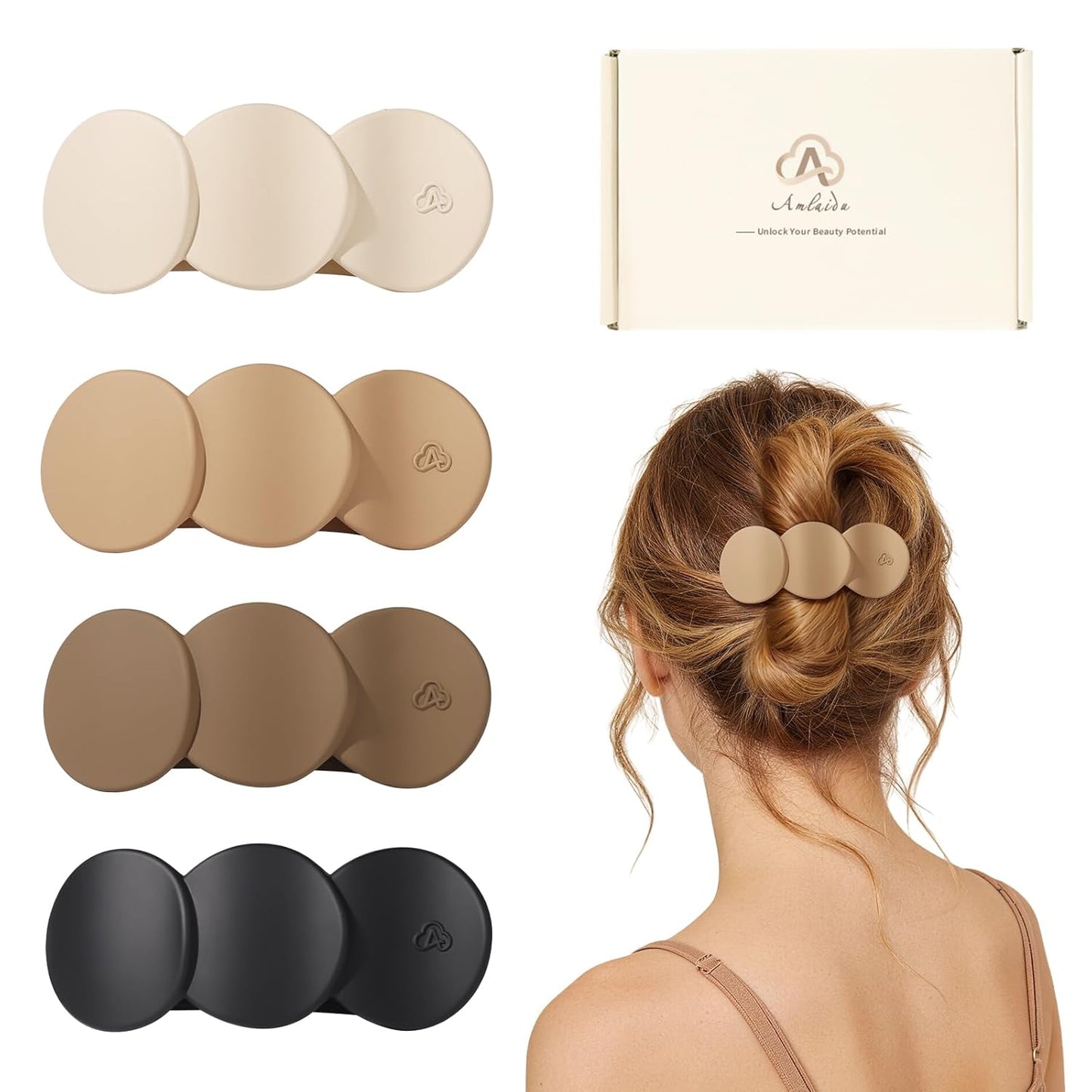 Medium Flat Hair Clips - Strong Hold French Claw Clips for Thick & Thin Hair | Non-Slip Duckbill Design, 4-Pack in Beige, Brown & Black
