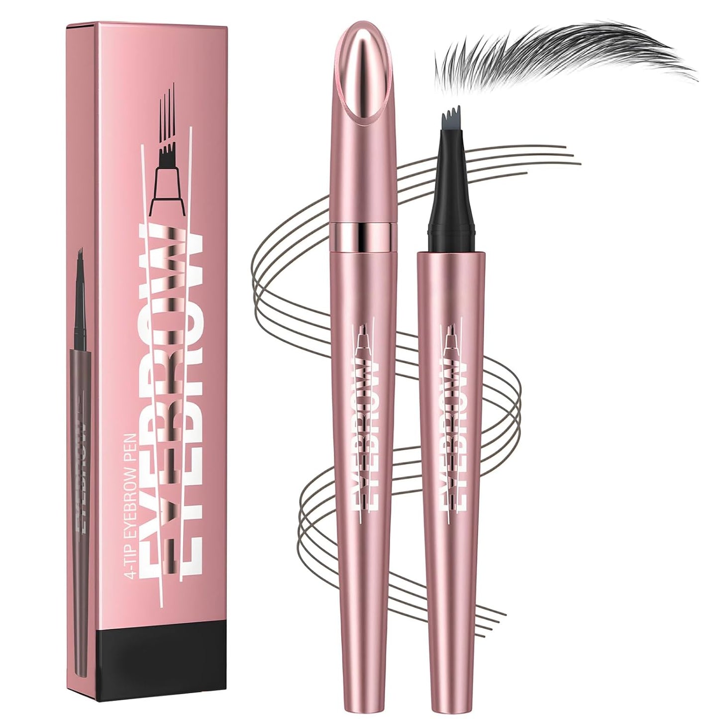 Microblading Eyebrow Pen - 4-Tip 3D Waterproof Brow Pencil for Women | Long-Lasting Natural Makeup (Black)