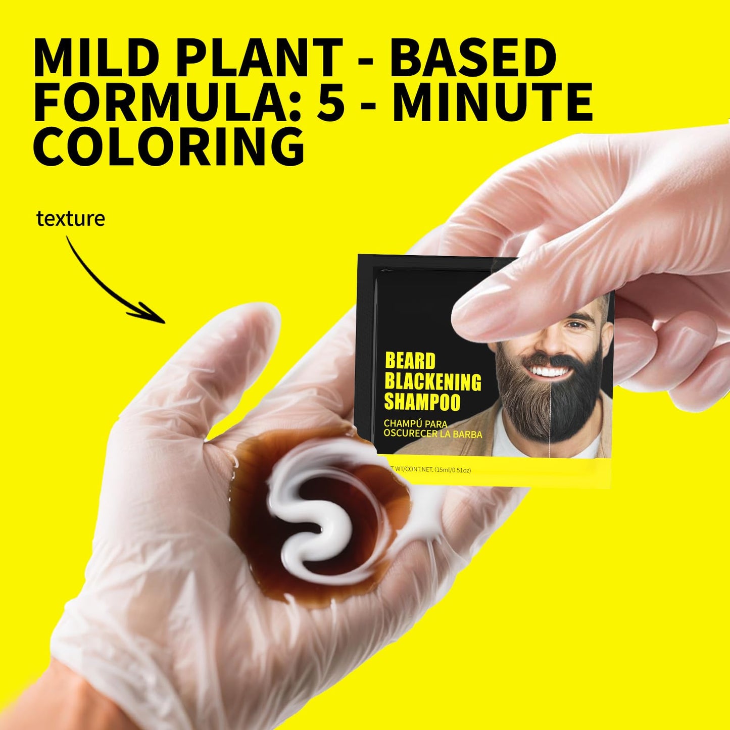 Gowwim Beard Dye Shampoo for Men, Natural Plant Extracts Blackening Beard Color Skin-Friendly 10x15ml Travel Packs