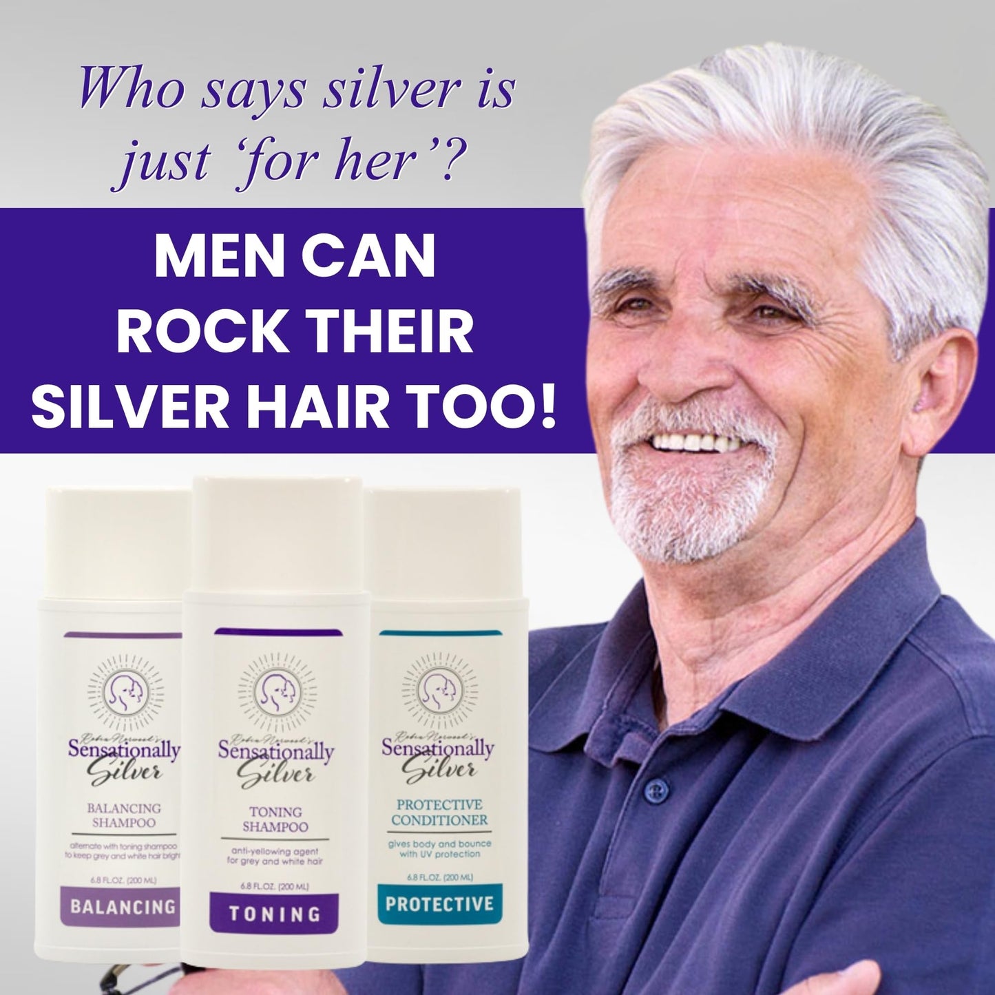 Father's Day | Sensationally Silver 3-Piece Gift Set – Premium Hair Care Trio for Gray, Silver & White Hair | Includes Toning Shampoo, Balancing Shampoo & Conditioner | Elegant Gift Box