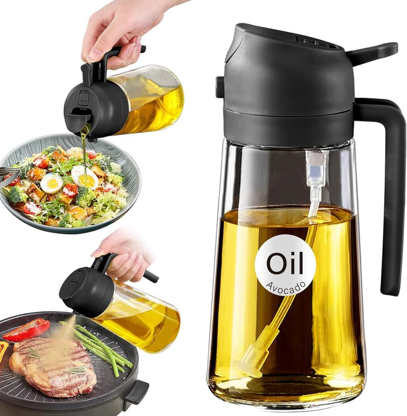 YARRAMATE 16oz Glass Olive Oil Sprayer - Premium Food Grade Spray Bottle for Cooking | Portion Control, Black