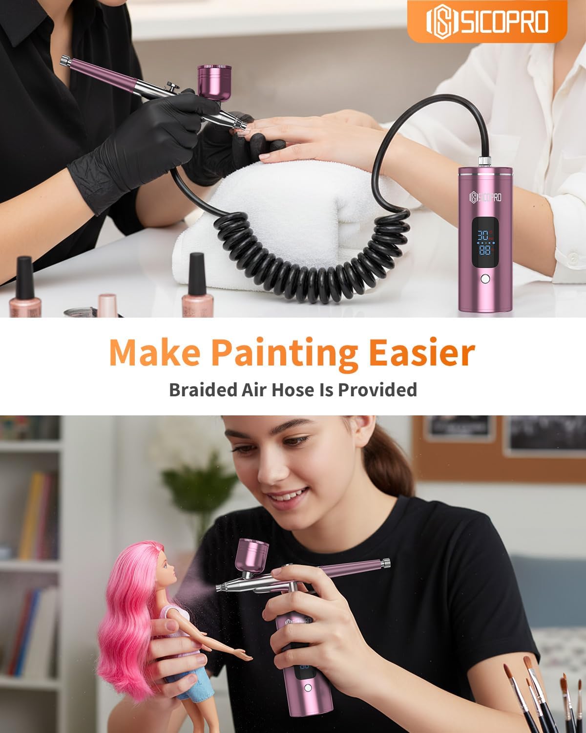Cordless Airbrush Kit - Versatile Airbrush for Nails, Models, Cakes & More | Pink