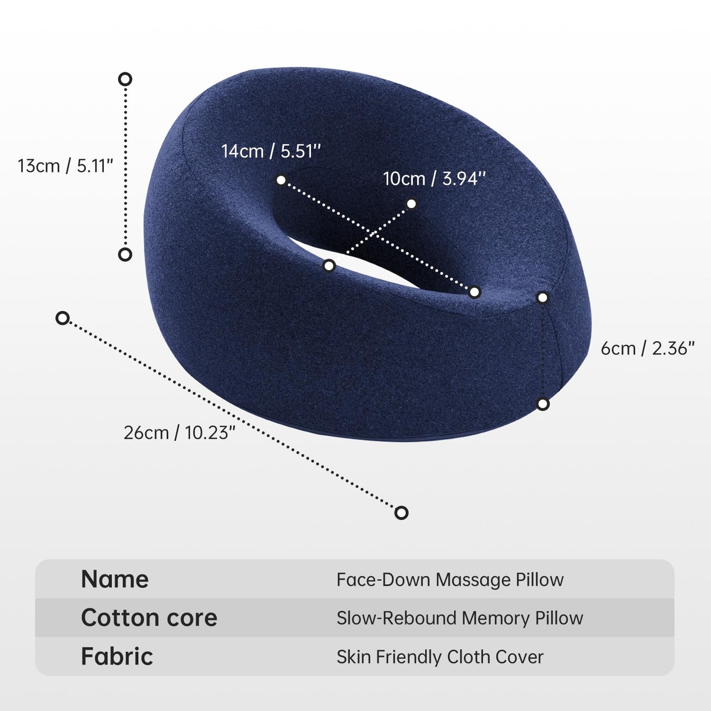 Face Down Massage Pillow - Comfortable Headrest for Stomach Sleeping | Removable Cover, Navy Blue