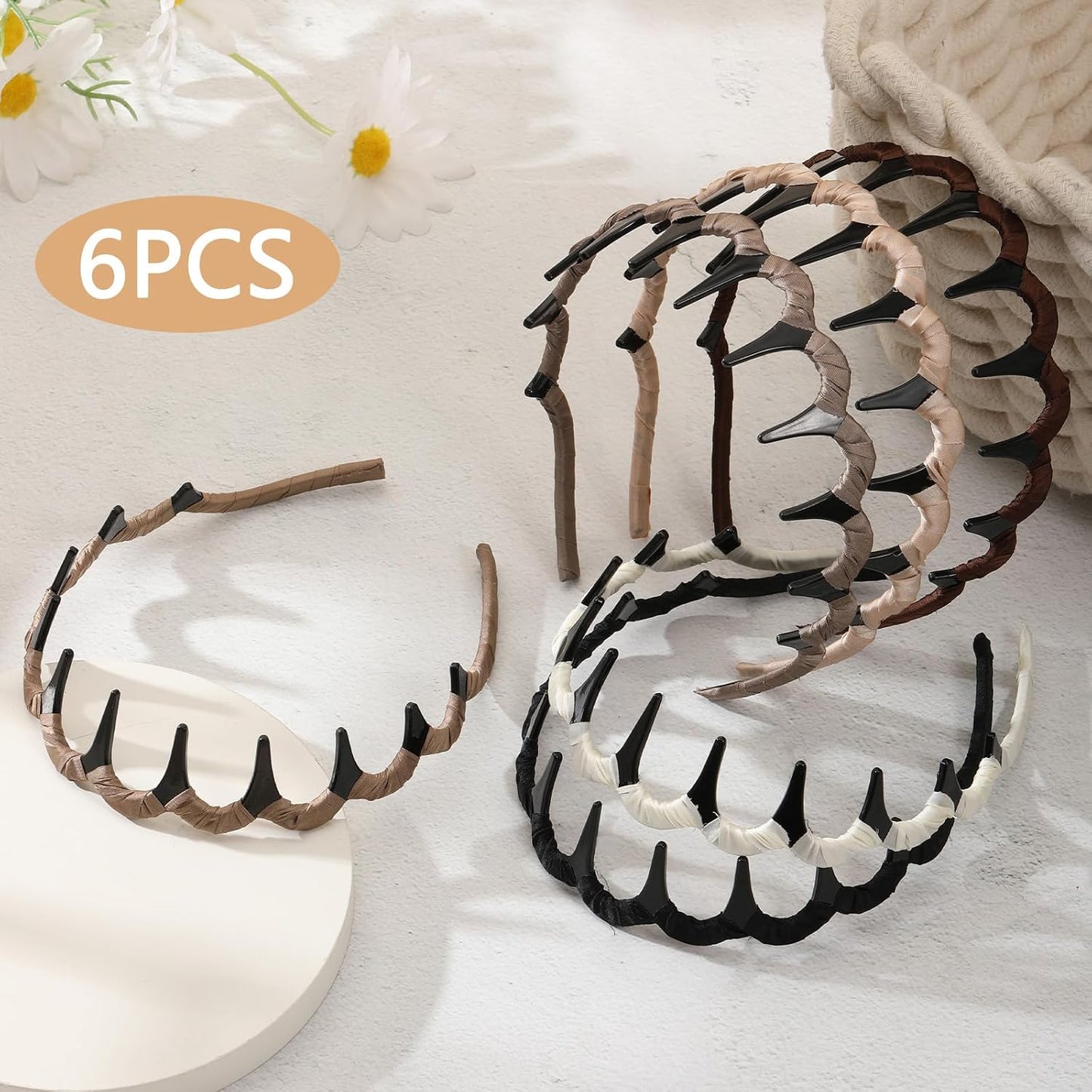 Zig Zag Headbands for Women - Non-Slip Wavy Comb Design | 6 Pcs Set, Ideal 90s Hair Accessories