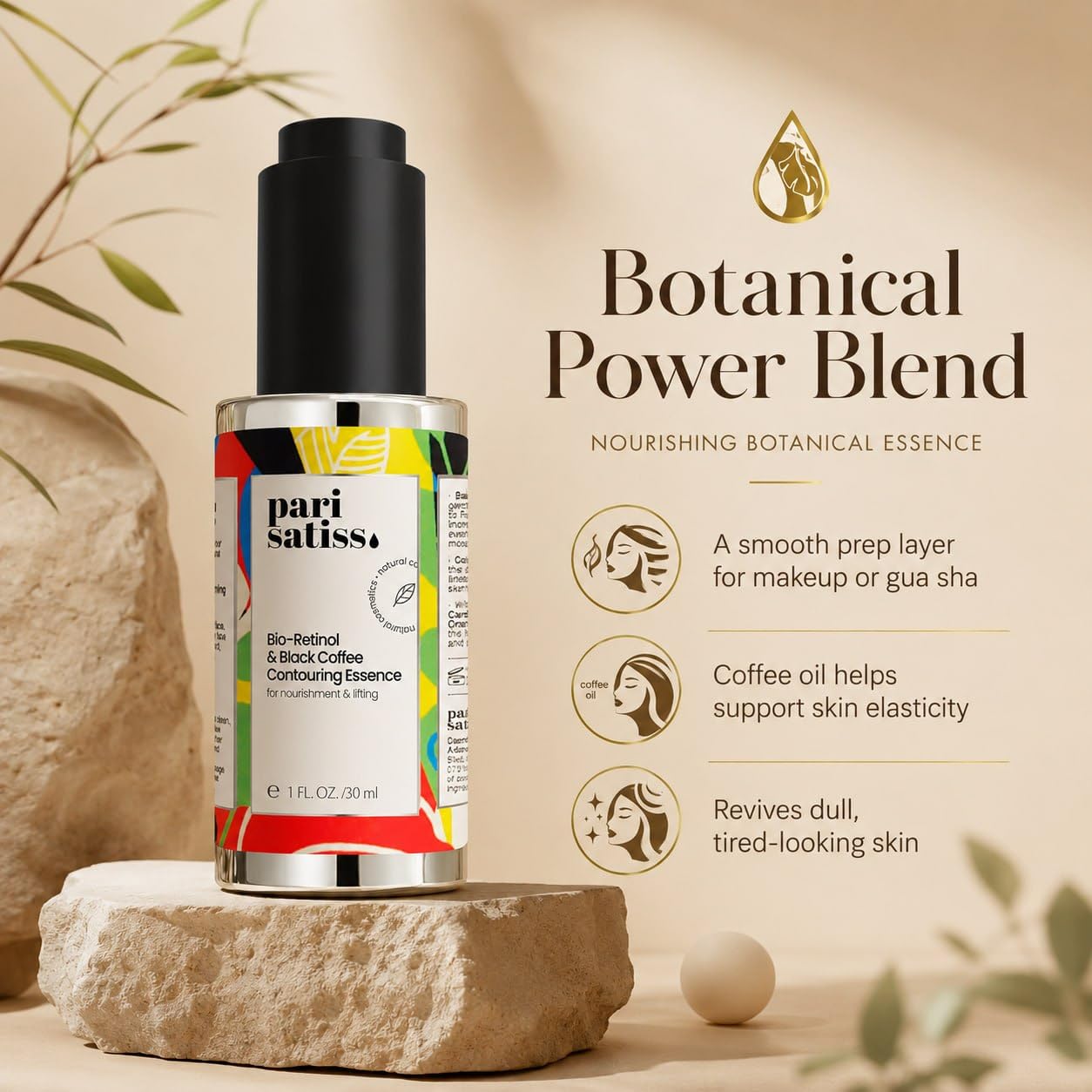 Bio-Retinol & Black Coffee Contouring Essence, Bakuchiol Retinol Alternative Face Serum for Wrinkles, Fine Lines, Dark Spots & Post Acne Marks, Hydrating Anti Aging Serum, 1 fl oz