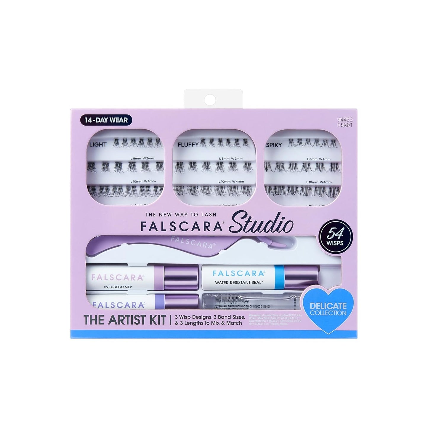 Falscara Lash Extension Kit - 54 Stackable Light Volume Clusters | 8mm-12mm, Water-Resistant, InfuseBond