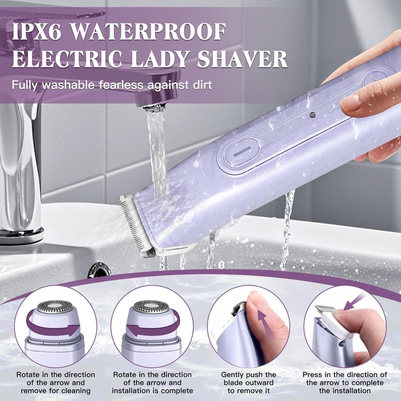 QREEYX Bikini Trimmer Electric Razors for Women, 2-in-1 Dual-Head Cordless Body Hair Trimmer Facial Hair Removal for Face Lip Chin Pubic Underarm Legs, IPX6 Waterproof, Gifts for Women