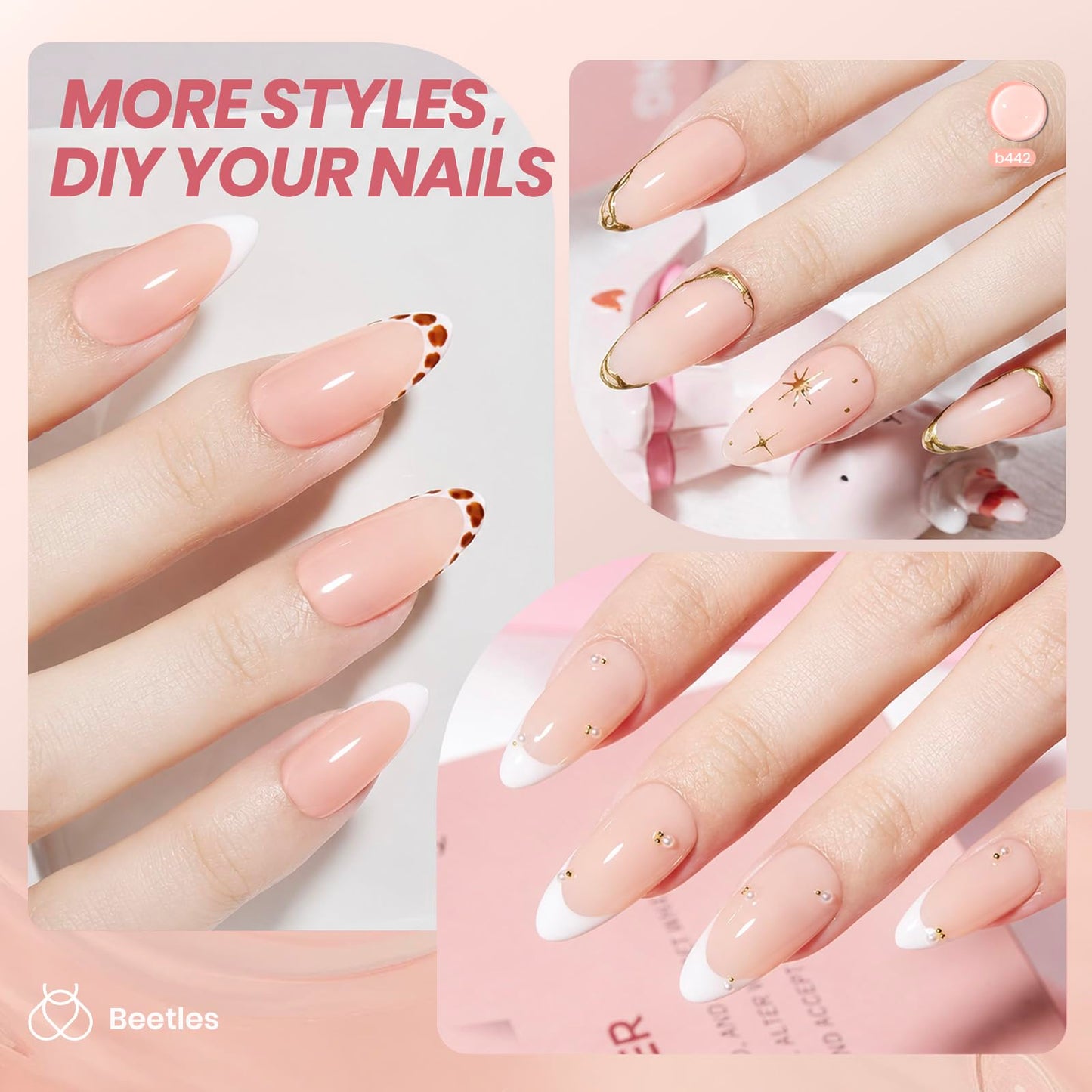 Beetles Nude Gel Nail Polish - 15ML Nude Pink Natural Gel Polish Nail Concealer Jelly Gel Nail Polish Soft Sheer Nail Polish Soak Off UV Nail Lamp French Nail Art Manicure Gift for Women