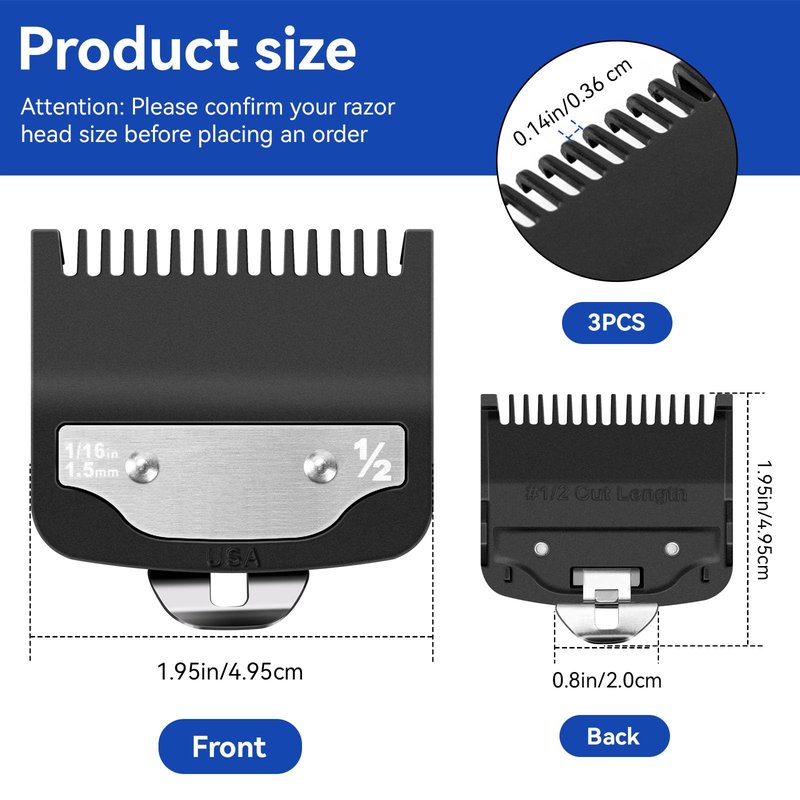 Replacement for Wahl Clipper Guards Set, Compatible with Wahl 1/2 Clipper Guard, 1/16"1.5mm Metal Hair Clipper Guards Set for Professional Stylists and Barbers(3 pack)