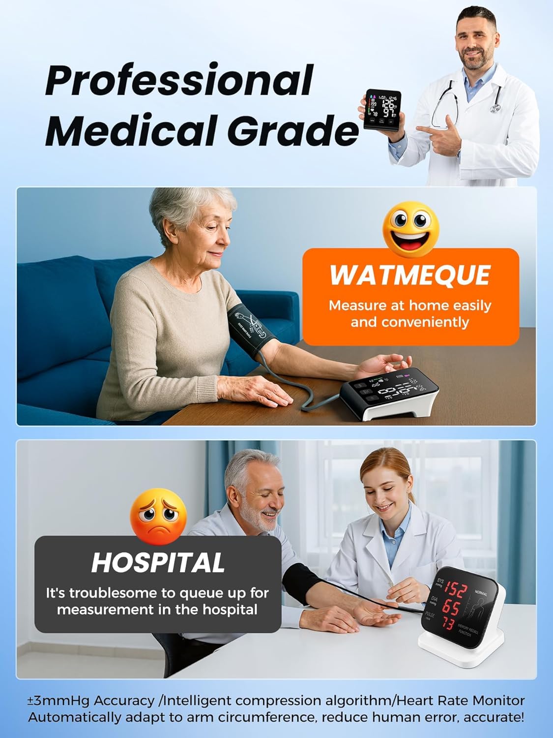 Blood Pressure Monitor - FDA-Cleared Home & Travel BP Machine | Adjustable Cuff for Seniors & Pregnancy, Accurate Health Tracking