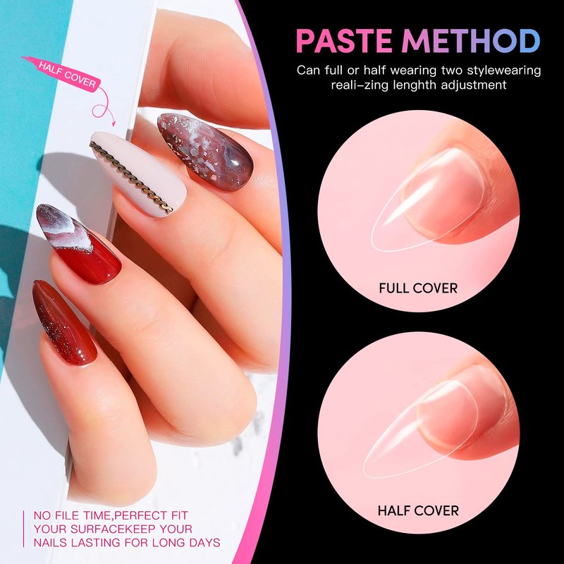 krofaue Almond Nails Tips - 240Pcs Clear Fake Tips 12 Sizes Soft Gel False Nails Full Cover Press on Nails Almond for Manicure Salon and Easy DIY Nail Extensions for Women
