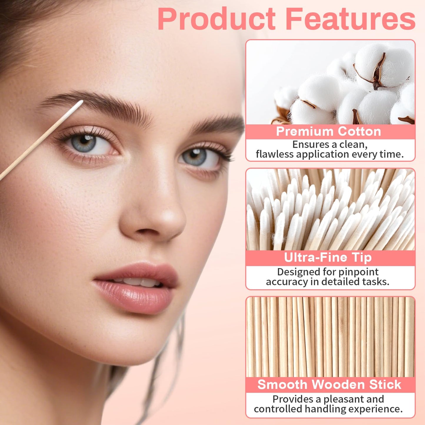 RAQEHO 200PCS Pointed Cotton Swabs - 4in Disposable Precision Tip Cotton Buds Thin Micro Swab Cotton Sticks Applicators for Eyelash Extensions, Makeup, Tattoo Permanent, Cleaning,Microblading Supplies