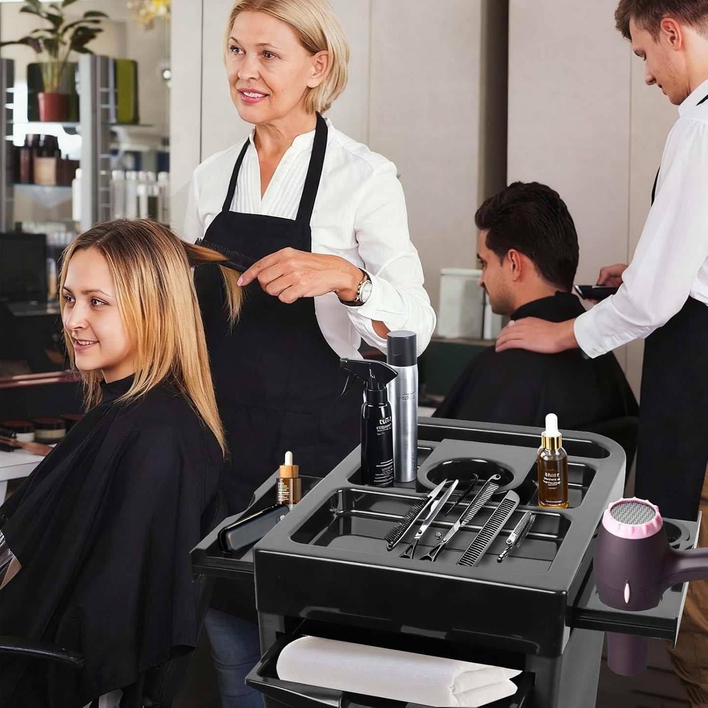 Salon Beauty Rolling Trolley Cart - Black Hair Storage Cabinet with Multi Drawers & 4 Universal Wheels | Barber Organizer
