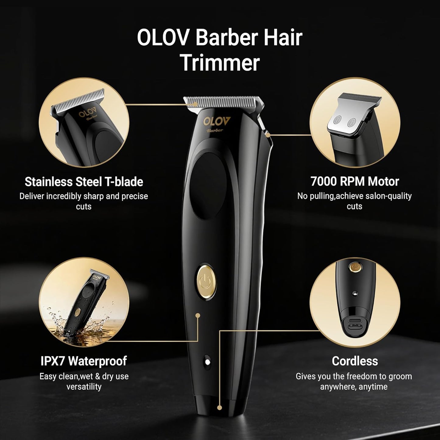 Cordless Hair Trimmer for Men - Professional T-Blade Beard Clippers for Grooming & Mustache Cutting