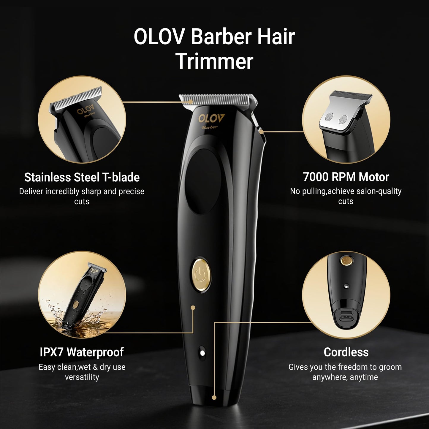 OLOV Barber Hair Trimmer for Men, Cordless T-Blade Beard Trimmer, Professional Rechargeable Hair Clippers for Hair Mustache Cutting & Grooming