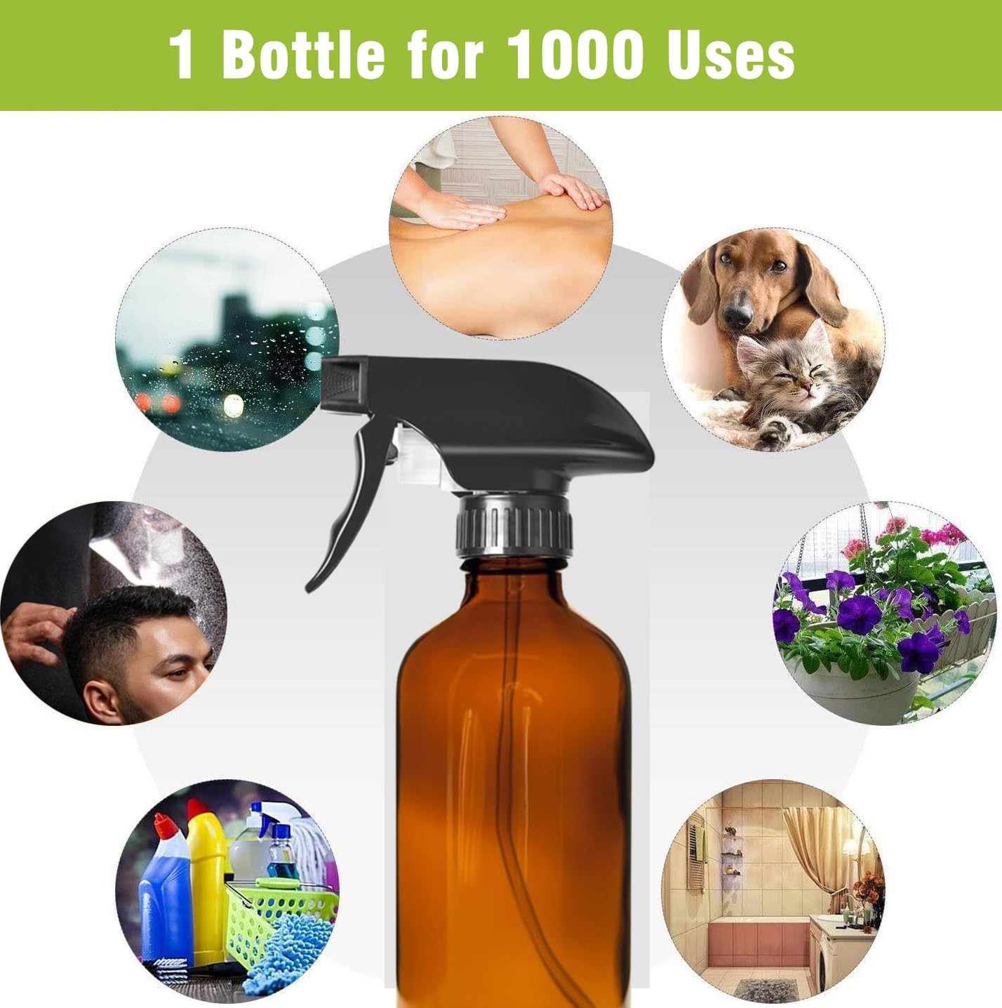 Amber Glass Spray Bottles - 8OZ Refillable Essential Oil & Cleaning Solution Sprayers | 2 Pack with Fine Mist Nozzle