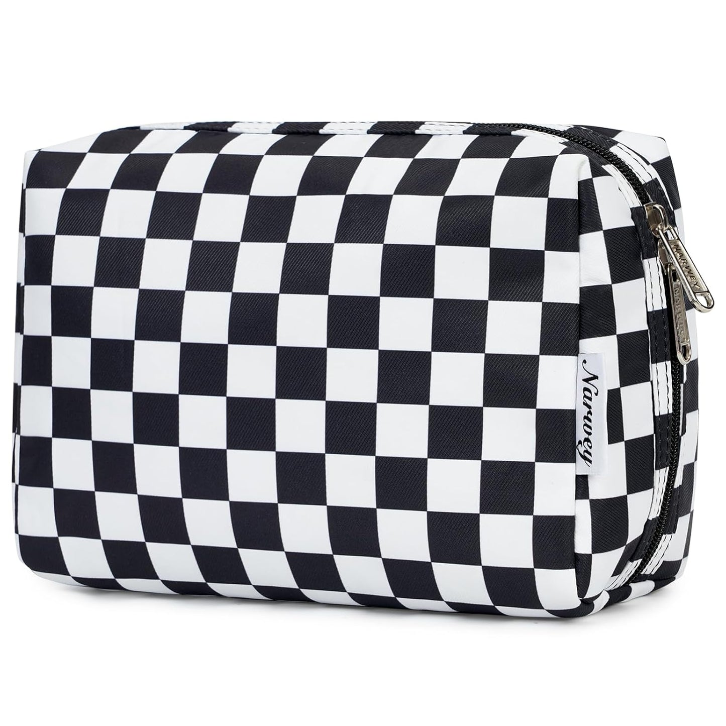Checkered Makeup Bag - Travel Cosmetic Organizer with Compartments | Large Sky Blue Checkerboard