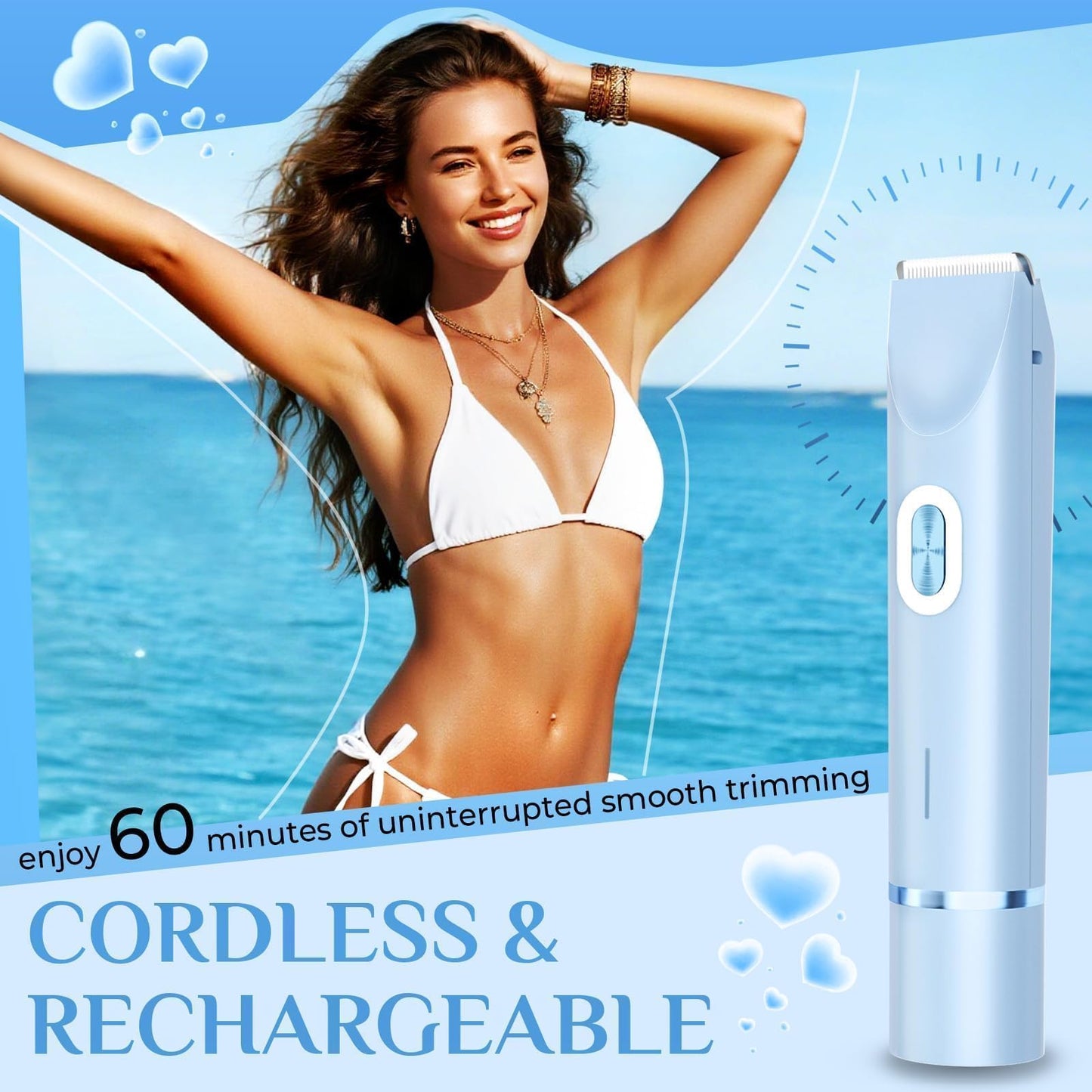Mpotmiy 2-in-1 Electric Trimmer for Men, Dual Head Electric Razor, Waterproof Painless Bikini Shaver, Pubic Hair Trimmer for Private Area & Body Hair, Gifts for Men Women, Fathers Day Gifts，Blue