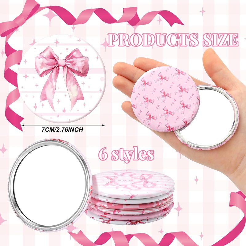 Compact Pink Bow Mirrors - 48 Pcs Mini Purse Mirrors for Women | Coquette Aesthetic Party Favors & Gifts