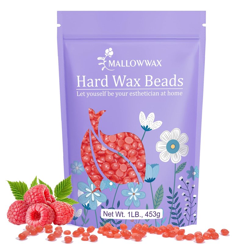 Mallowwax Hard Wax Beads, 1lb Strawberry Red Stripless Wax for Hair Removal, All-purpose Refill Wax Beans for Brazilian Bikini, Face, Eyebrows, Underarms, Chest, Back,Legs, Women and Men