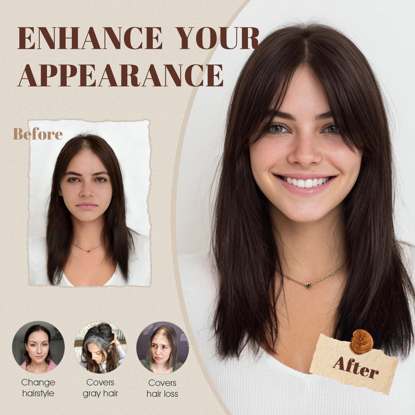 Rich Choices Hair Toppers Real Human Hair for Women 100% Human Remy Toppers With Side Bang Hair Toppers For Thinning Hair No Bang Hairpieces 10 Inch #02 Dark Brown