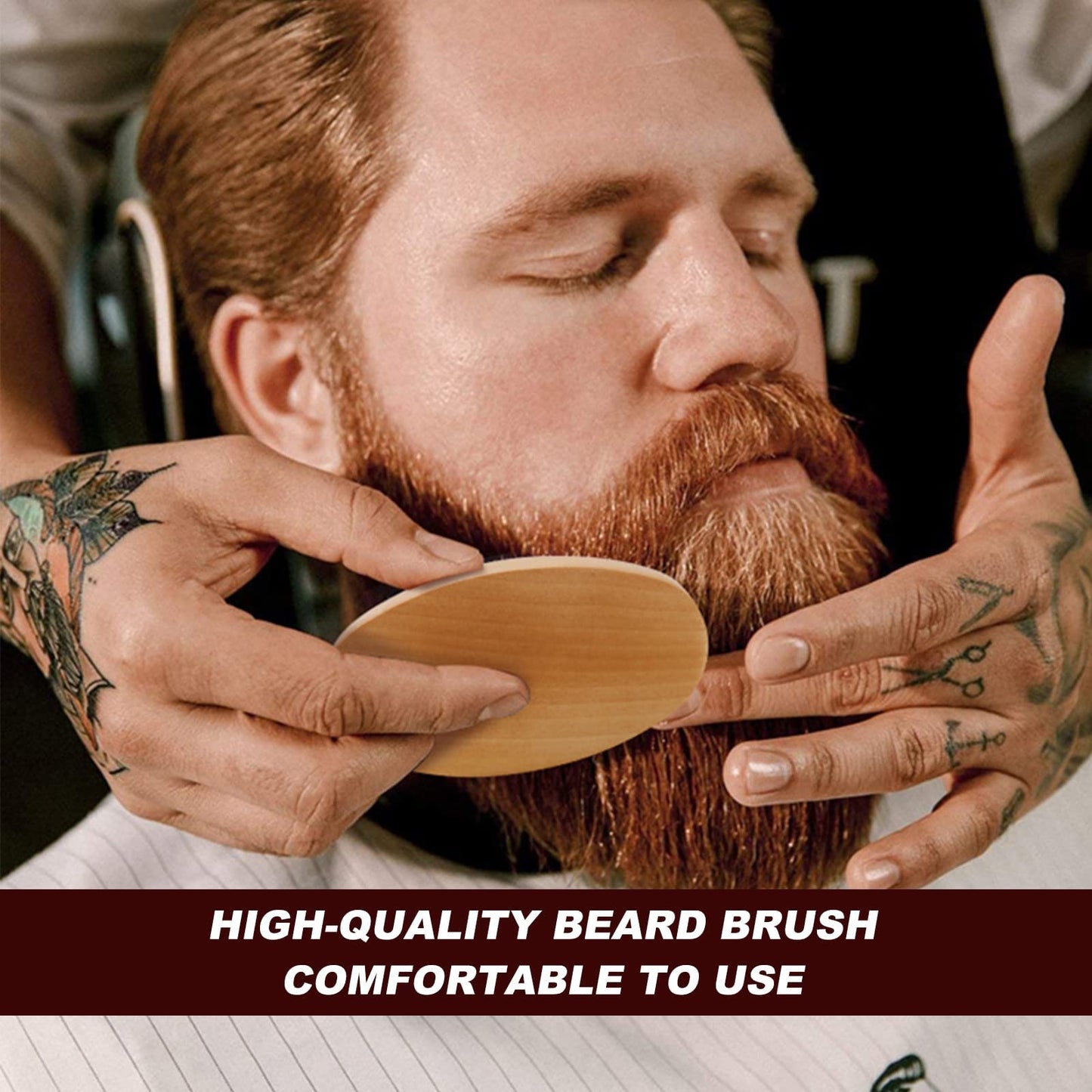 Wooden Beard Grooming Set, 2-Piece Boar Bristle Brush and Comb Kit for Men's Facial Hair Care and Styling