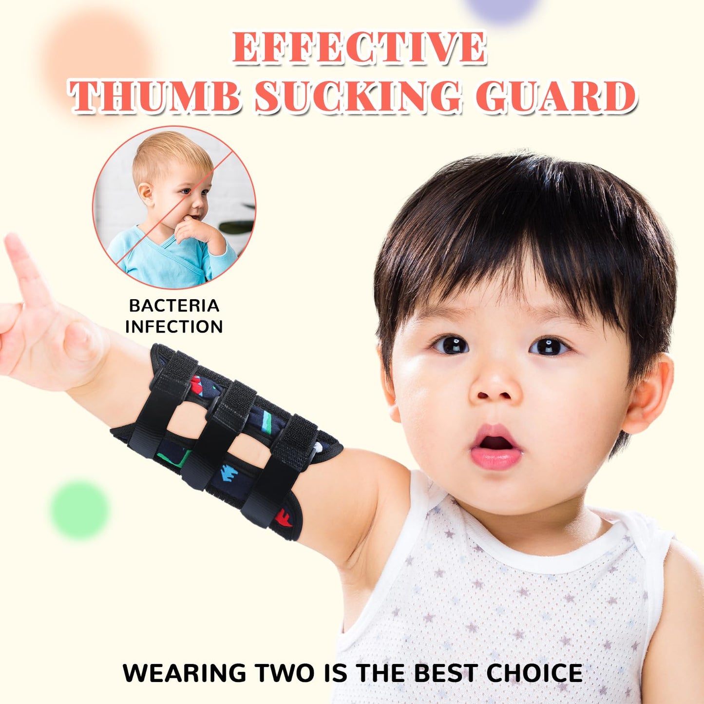 Threlaco 2 Pack Thumb Sucking Stop for Kids Toddlers Nail Biting Treatment Finger Sucking Deterrent Guard Prevention Anti Nose Picking Pediatric Elbow Immobilizer for Boys Girls 2-6 Years(Dinosaur)